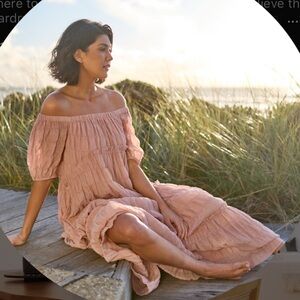 DownEast Basics Flutter Off‎ The Shoulder Mauve Midi Dress Size XL